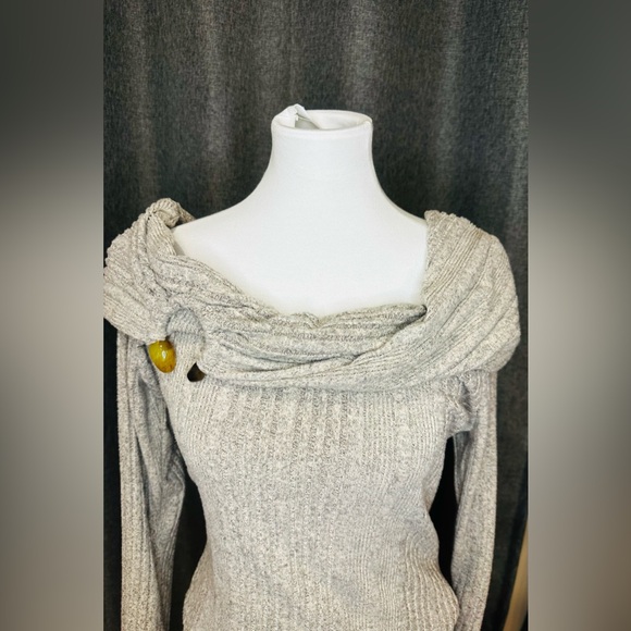 Missguided Gray Ribbed Off Shoulder Sweater XL Long Sleeve Foldover Cowl Neck l - Picture 2 of 12